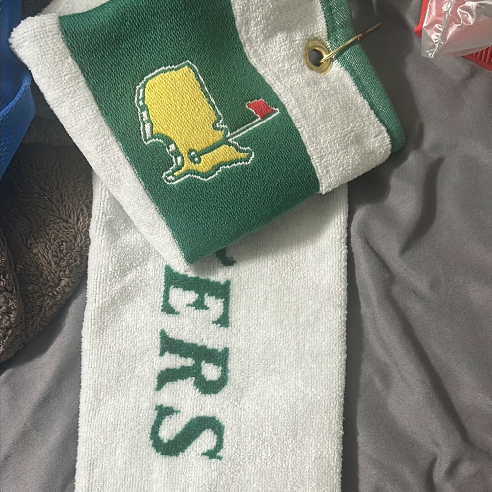 Masters Green and White Golf Towel with Embroidery